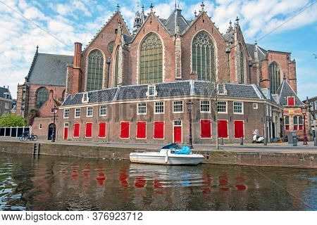 City scenic from Amsterdam with the North church in the Netherlands