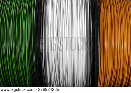 Ireland Flag Of The Coils For 3d Printer. Filament For 3d Printing. Bright Thermoplastic Of Green, W