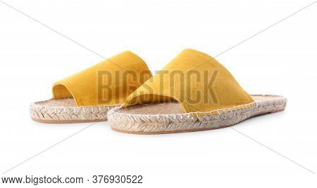 Slide Sandals Isolated On White. Beach Accessory