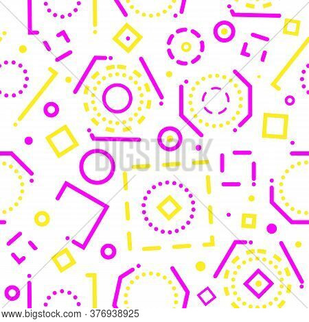 Abstract Background With Geometric Shapes And Lines, Magento-yellow Color. Minimal Seamless Pattern 