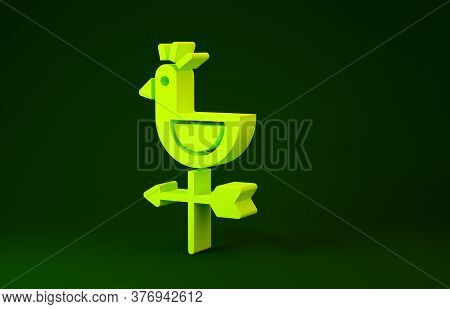 Yellow Rooster Weather Vane Icon Isolated On Green Background. Weathercock Sign. Windvane Rooster. M