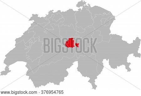 Obwalden Canton Isolated On Switzerland Map. Gray Background. Backgrounds And Wallpapers.