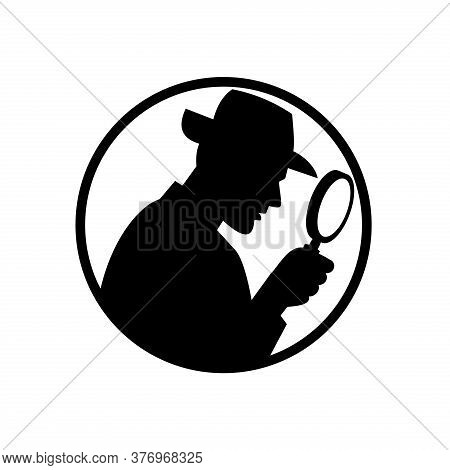 Retro Black And White Style Illustration Of A Silhouette Of A Detective, Private Investigator Or Pri