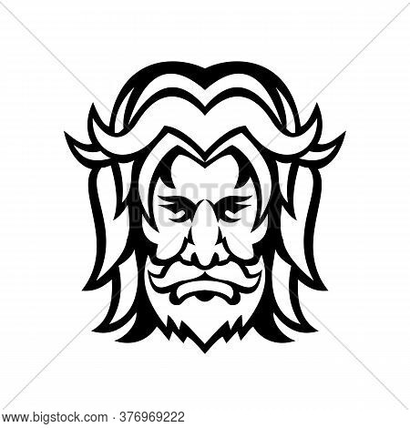Mascot Icon Black And White Illustration Of Head Of Baldr, Balder Or Baldur, A God In Norse Mytholog