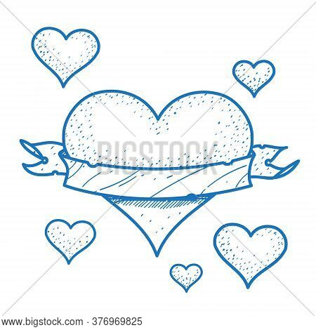 Heart With Ribbon Banner Logo Sketch. Element For Infographics In The Hand Drawing Style.