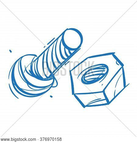 Bolt And Nut Sketch. The Elements For Infographics With A Hand-drawing Style.