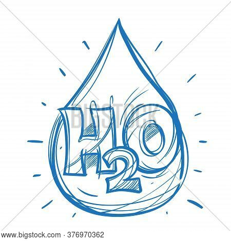 A Drop With The Chemical Formula Of Water Logo In Cartoon Style.