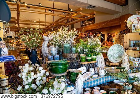 Grand Teton National Park, Wyoming - June 26, 2020: Beautiful Display Of Locally Made Pottery And Ho