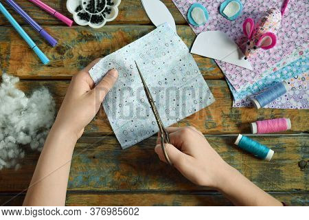 Making Textile Mouse. Sewing Toys With Your Own Hands. Diy Concept For Children. Handmade Crafts. St