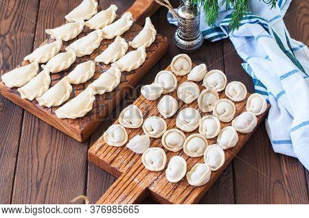 Homemade Pocket Items. Semifinished Dumplings And Pierogi.