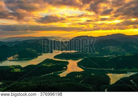 View At Zaovine Lake From Tara Mountain In Serbia
