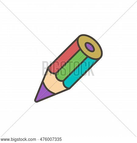 Colored Colorful Multicolored Wooden Pencil. Vector Illustration On White Background.