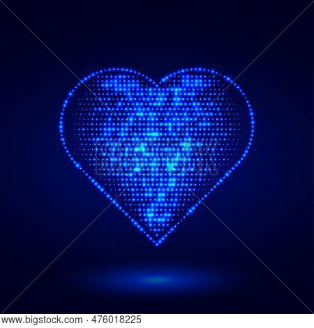 Blue Glowing Digital Heart From Glowing Points. Cybernetic Particle Neon Heart Symbol. Cardiology, H