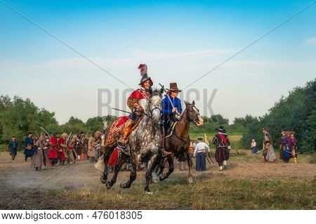 Gniew, Poland, Aug 2020 Polish Hussars, Heavy Cavalry, Galloping Through Battlefield, Historical Ree