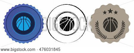 Basketball Basket Ball Medal Round Shape Competition Tournament Winner Medallion Graphic Set
