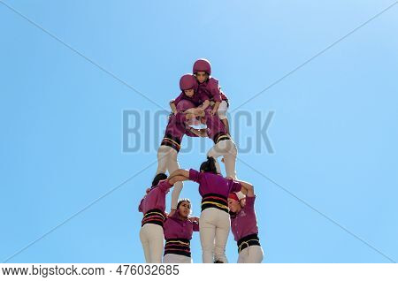 Igualada, Barcelona; April 28, 2019: Castelleras Days Of Barcelona. 24th Anniversary Of The Moixigan