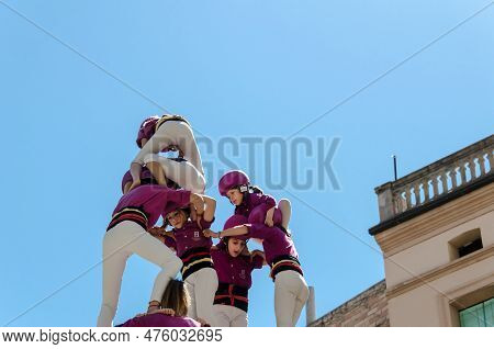 Igualada, Barcelona; April 28, 2019: Castelleras Days Of Barcelona. 24th Anniversary Of The Moixigan