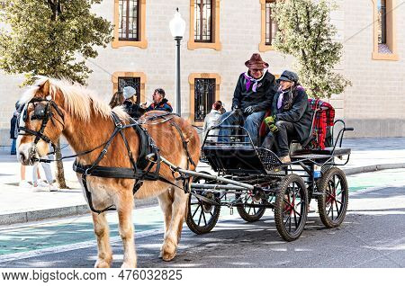 Igualada, Barcelona, January 22, 2023: Traditional Festival Of Sant Antoni Abad, Los Tres Tombs De I
