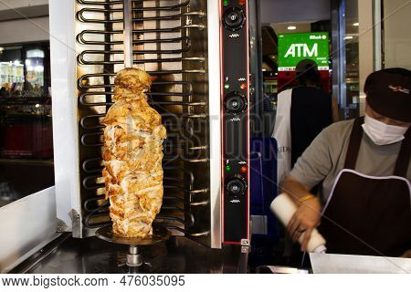 Thai Merchant Vendor Cooking Grilled Roasted Meat Turkish Food Kebab Or Kebap For Sale Thai People T