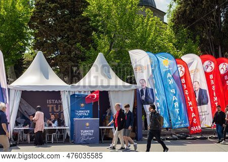 Istanbul, Turkey - May 7 2023: Tent Of Ak Party Or Justice And Development Party In The Neighbourhoo