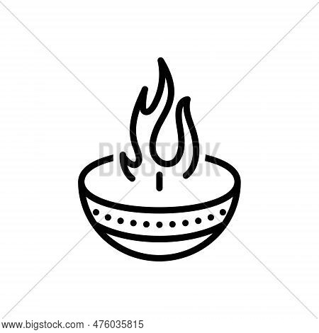 Black Line Icon For Lit Burning Lightsome Lightish Afire Resplendent Fireball Flame Bonfire Danger F