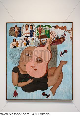 Venice, Italy - September 6, 2022:  59th Venice Art Biennale In Venice.bendígame Mamita (1977), Oil 