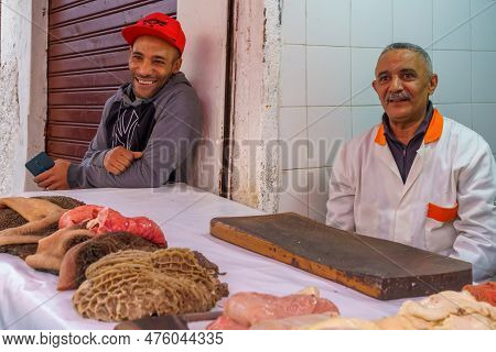 Casablanca, Morocco - March 29, 2023: View Of A Seller And His Shop, In The Market Of The Old Medina