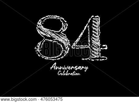 84 Years Anniversary Celebration Logotype White Vector, 84th Birthday Logo, 84 Number Design, Annive