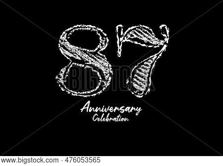 87 Years Anniversary Celebration Logotype White Vector, 87th Birthday Logo, 87 Number Design, Annive