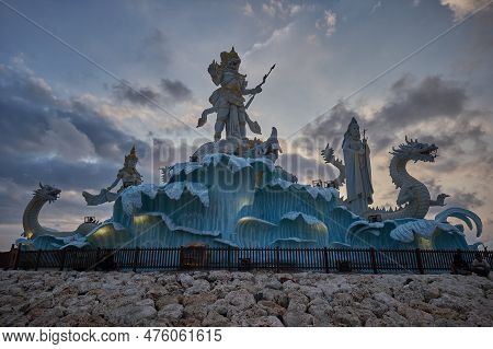 Kuta, Bali Indonesia-may 4 2023:statue Of Varuna (the God Of Sky, Water And Ocean) In Pantai Jerman 