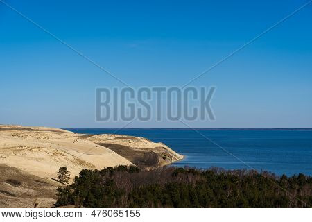 Baltic Sea From Curonian Spit. The Gray Dunes, Or The Dead Dunes Is Sandy Hills With A Bit Of Green 