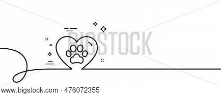 Pets Care Line Icon. Continuous One Line With Curl. Veterinary Clinic Sign. Dog Paw In Heart Symbol.