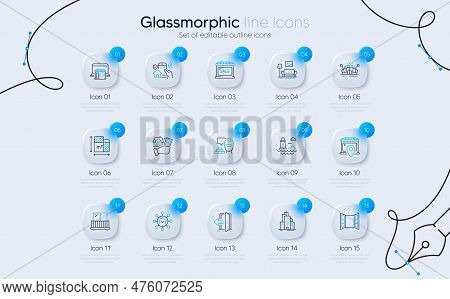 Set Of Sports Arena, Build And Lighthouse Line Icons For Web App. Open Door, Marketplace, Skyscraper