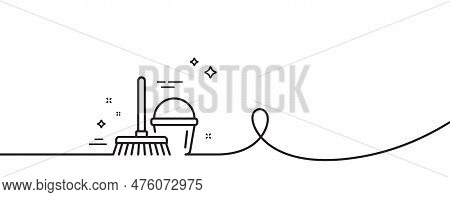 Cleaning Bucket With Mop Line Icon. Continuous One Line With Curl. Washing Housekeeping Equipment Si