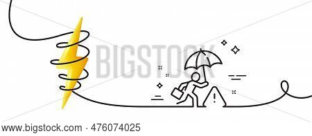 Risk Management Line Icon. Continuous One Line With Curl. Insurance Umbrella Sign. Danger Warning Sy