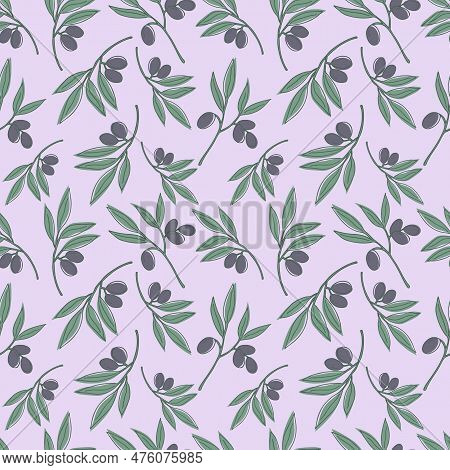 Seamless Repeating Pattern With Olive Branches, Floral Motif. Cute Ornament With Olives.pattern For 