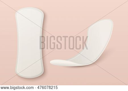 Vector 3d Realistic Menstrual Hygiene Products - Sanitary Daily Thin Pad Icon Set Closeup Isolated. 