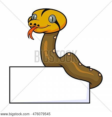 Cvector Illustration Of Ute Golden Child Reticulated Python Cartoon With Blank Sign