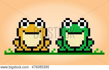 8 Bit Pixel Frog. Animals In Vector Illustrations For Cross Stitches And Game Assets.