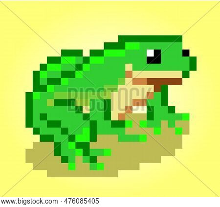 8 Bit Pixel Green Frog. Pixel Animals In Vector Illustrations For Cross Stitch Pattern And Game Asse