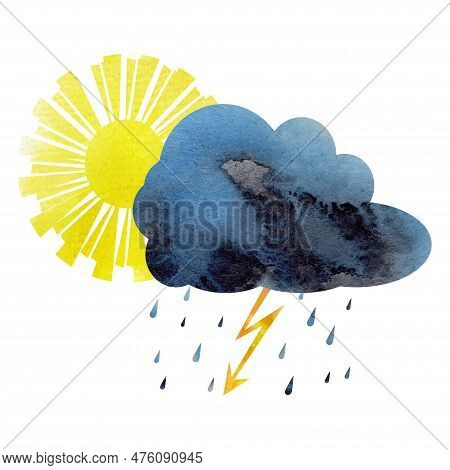 A Cloud With Lightning Strikes Or Thunderclaps. Cute Weather Icon With Thunderstorm Color Avkarelle 
