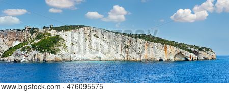 View Of Blue Caves From Ferry (zakynthos, Greece, Cape Skinari ). Panorama.