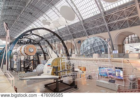 Moscow, Russia - November 28, 2018: Space Museum. Inside The Cosmonautics And Aviation Centre In The