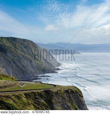 Summer Evening Ocean Coastline View Near Beach In Barrika Town, Biscay, Basque Country (spain).