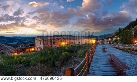 Sunrise Old Medieval Stilo Famos Calabria Village View, Southern Italy.