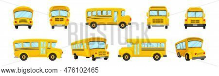 Yellow School Bus Used For Transporting Students Vector Set
