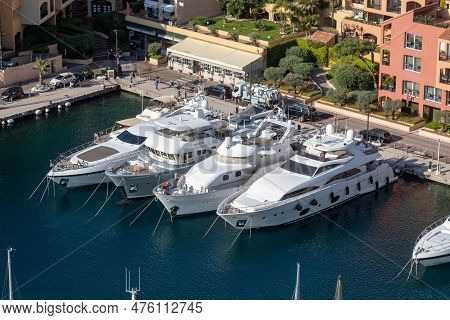 Monaco-ville, Monaco, April 20th 2023:- A View Of Port Fontvieille, Taken From Monaco-ville, The Old