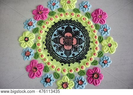 Rangoli Designs For Diwali And All Indian Festivals. Rangoli Or Colourful Floral Patterned Design Fo