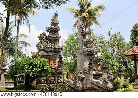 Jakarta, Indonesia-23 April 2023 : Monument Taman Mini Indonesia Indah Anjungan Bali
