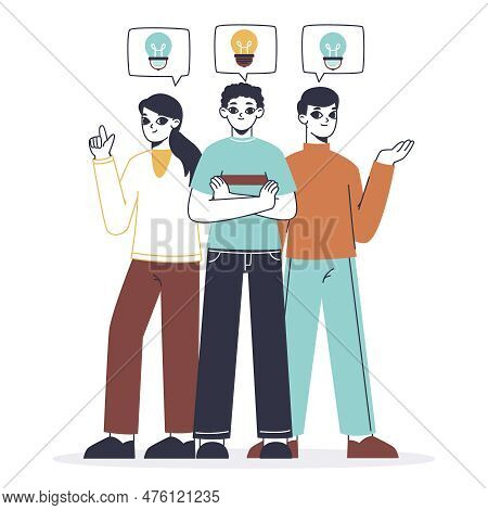 People Searching Good Idea, Great Ideas Generating. Flat Business People Search Creative Brilliant I